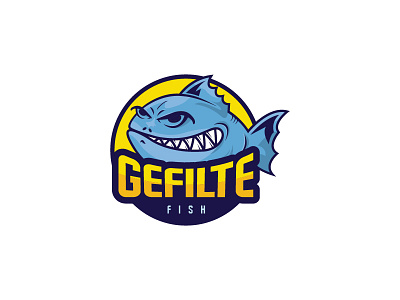 Gefilte Fish Mascot blue circle fish label logo mascot round text type water yellow