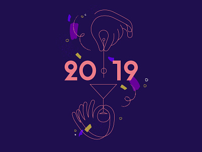 Happy New Year 2019 art design drawing illustration typography ui vector