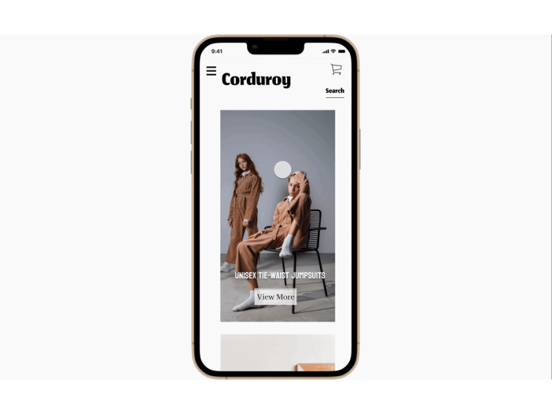 Scroll interaction for clothing store Corduroy. app app screen design mobile app ui