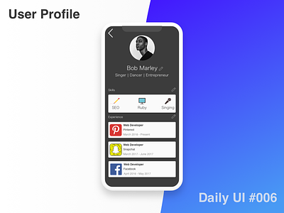 User Profile - #006 #Dailyui dailyui user profile