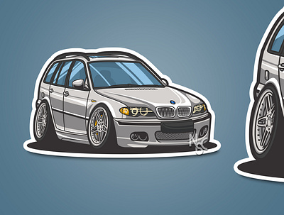 BMWE46 automotive bmw car cartoon character design il illustration logo mascot postcard race super car
