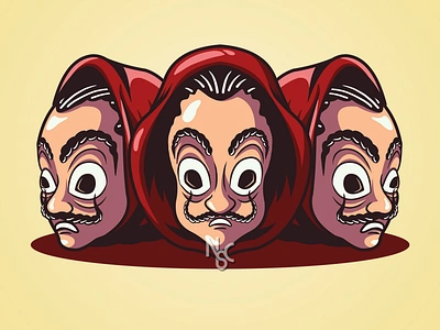 BELLA CIAO LA CASA DE PAPAEL MONEY HEIST MASK bank bella ciao cartoon character design gun halloween illustration la casa de papel logo mascot mask money heist netflix robbery