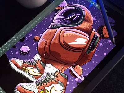 AMONG US RED AIR JORDAN air jordan among us among us red astronout branding cartoon character design esports galaxy helmet illustration mascot moon nike red shoes sneakers space sport