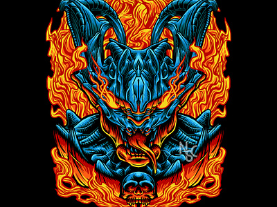 DEMON ON FIRE character dark demon devil evil ghost halloween hell horror illustration monsters satan scary skeleton skull spooky