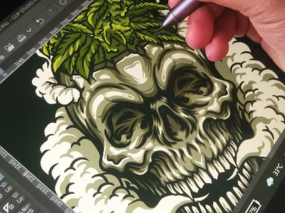 SKULL THINKING WEEDS coloring process cannabis character full moon halloween halloween party horror illustration marijuana monster moon skeleton skull smoke spooky tombstone vape weed weed leaf weed lovers zombie