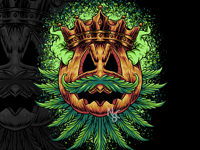 KING PUMPKIN WEED MUSTACHE cannabis character crown design fruit halloween horror illustration king kingdom marijuana monster pumpkin queen scary smoke spooky weed weed leaf weed lovers