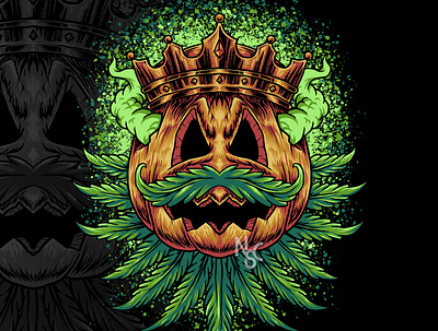 KING PUMPKIN WEED MUSTACHE cannabis character crown design fruit halloween horror illustration king kingdom marijuana monster pumpkin queen scary smoke spooky weed weed leaf weed lovers