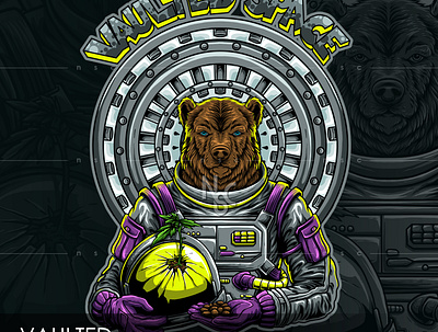 Voulted Space animals apparel astronout bear character clothing galaxy halloween helmet illustration marijuana merchbrand monster nft nftart nftartist nftcreator space weed