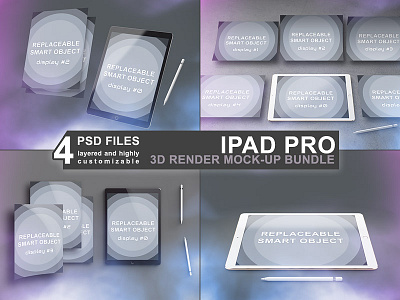 4 PSD Mockup Files of iPad Pro 3d render app apple pencil ipad ipad pro mock up mockup presentation psd screen tablet tablet mockup