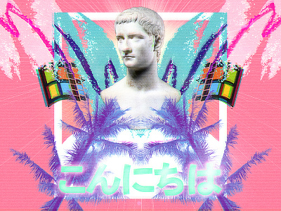 Kon'nichiwa color greek illustration roman sculpture seapunk separation typography vaporwave windows