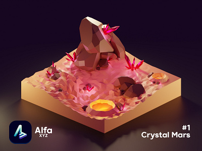 Crystal Mars 3d art blender blender3d crystal diorama environment illustration isometric isometric art lava low poly mars