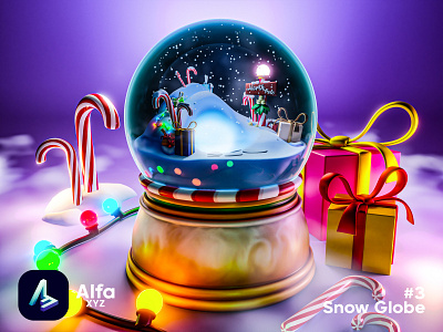 Snow Globe 3d 3dart 3dblender art blender blender3d candy canes colors diorama gifts illustration isometric isometric art low poly presents snow snow globe