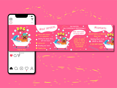 Project for grooming salon with carousel on instagram adobe illustrator advertisement animals beauty salon beauty salon for dogs branding design dog facebook graphic design grooming illustration instagram like logo pets promotion vector