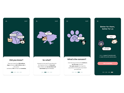 Onboarding Screens Pet Adoption App app application case study design illustration mobile onboarding ui ux web web design