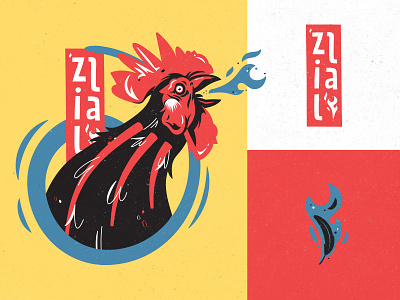 'zilla elements basan chicken cryptid feather fire flame illustration kaiju rooster typography vector 波山 認印