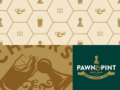 Pawn & Pint Brand Elements bar beer board games boardgame brand assets branding identity illustration logo pattern pub vector