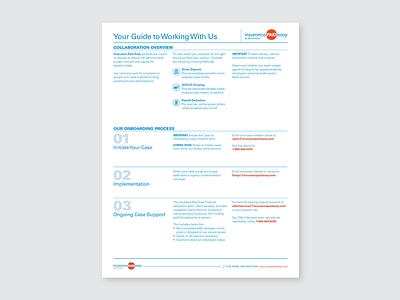 Implementation Guide One-Pager design fintech layout marketing collateral page layout univers typeface