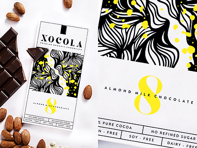 XOCOLA Organic Chocolate branding cacao chocolate color design identity illustration logo packaging type visual identity yellow
