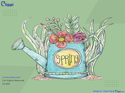 Watercolor Spring Flowers and Water Pot Illustration Done For Cl design graphic design illustration need graphic designer spring flowers vector water pot watercolor art watercolor illustration