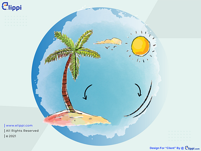 Watercolor Palm Tree and Sun Illustration Done For Client