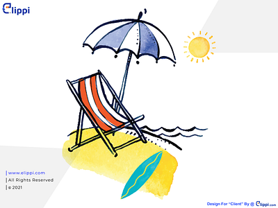Watercolor Beach Chair and Umbrella Illustration Done For Client design graphic design illustration need graphic designer vector watercolor watercolor art watercolor design