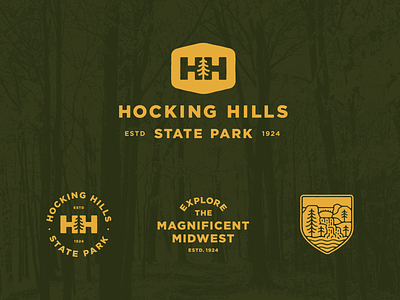 Hocking Hills adventure badge branding lockup logo nature outdoors state park typography wilderness