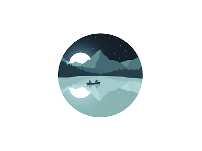Moonlight Paddle canoe illustration logo minimal moonlight nature reflection stars vector