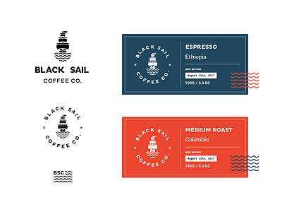 Black Sail branding coffee labels logo pirate