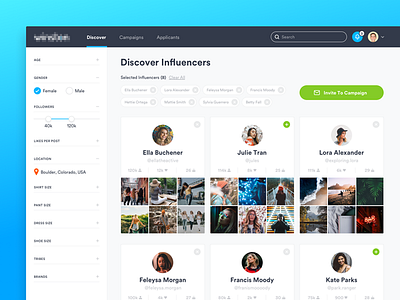 Discover Influencers app clean design instagram ui