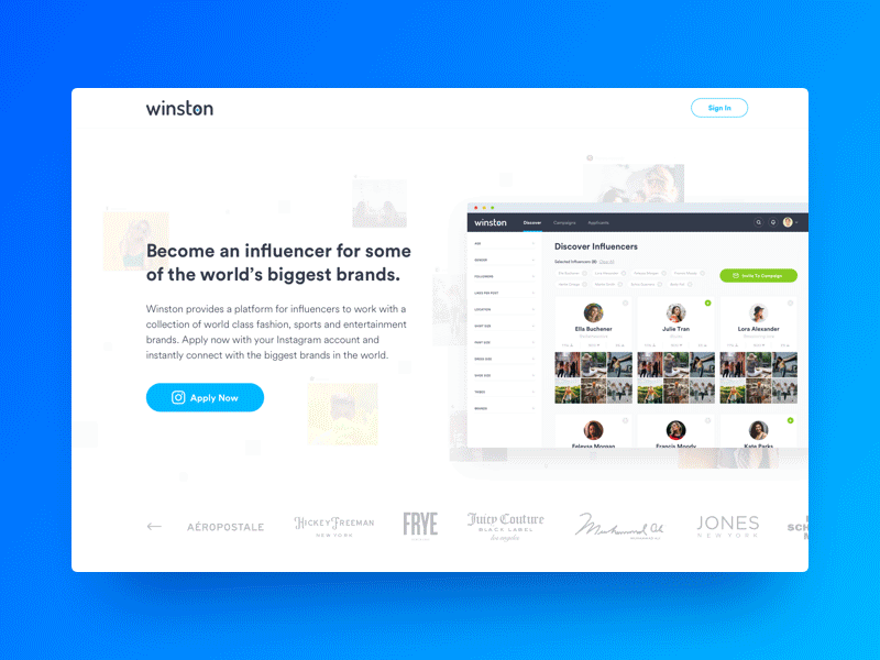 Winston app influencers instagram ui