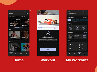 Workout Training App UI abs trainer exercise app exercise app design gym gym app gym ui training app ux design workout workout app workout ui