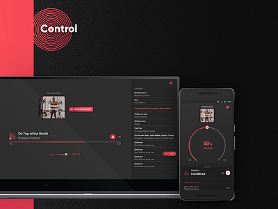 Control - Desktop and Android app android app branding dark design flat illustration interaction ios list logo mobile motion music player product song ui ux web