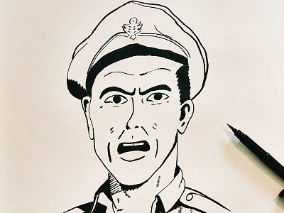 Agitated Lieutenant black drawing ink pen retro sketch white