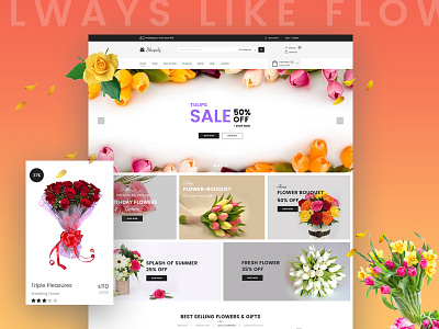 Flower Shop Website Design bouquet colorful creative ecommerce flower shop home page landing page ui design unique website design widget