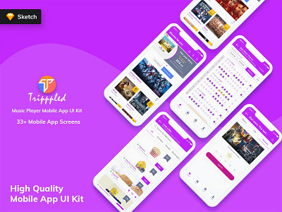 Tripppled - Movie Booking Mobile App UI Kit (Sketch) android booking foodorder heroheader ios iphonex landing mobile mobileapp movie sketch uikit