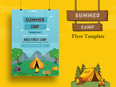 Summer Camp Flyer Template-02 ad camp design discount event offer party poster promotion sale summer vacation
