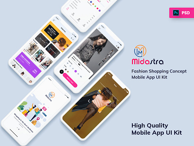 Midastra-Fashion Shopping Mobile App UI kit Light analyze android app ecommerce ios lightversion mobileapp shop shopping statistics trending uikit uidesign