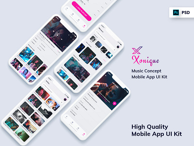 Xonique-Music Mobile App UI Kit Light Version