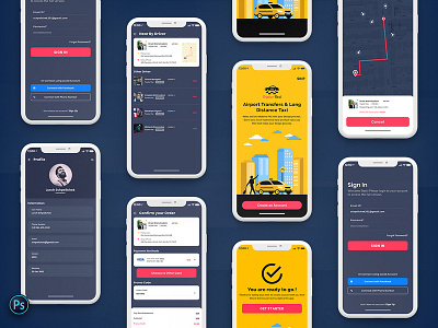 Taxi Booking Mobile App UI Kit Dark Version analyze android booking cab ios lightversion mobileapp statistics taxi trending uidesign uikit