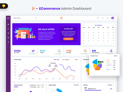 Promotial - ECommerce Admin Dashboard UI Kit (SKETCH) admin admindashboard dashboard ecommerce management market material sales ui uidesign uikit webapp