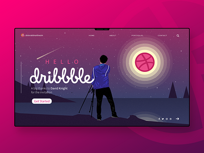 Hello Dribbble! colorful colors debut design flat hello dribble illustration moon night ui ui ux uidesign vector web