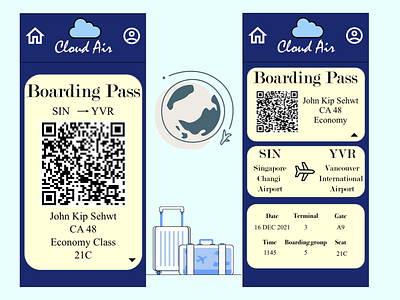 Digital boarding pass app design icon typography ui