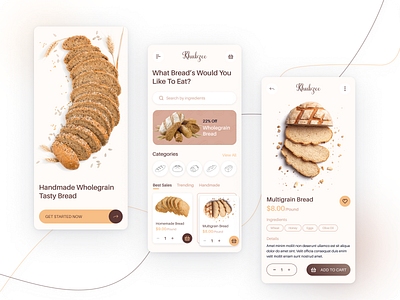 Khubzee - Bread Shop android app apps appui bread breakfast brown bun clean design eat food fresh homemade ios mobile pastry ui ux wheat