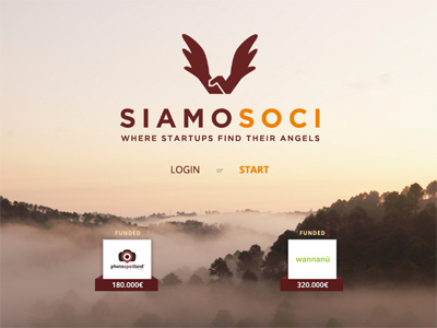 Homepage of Siamosoci angel clean crowdfunding homepage mountain one page progress bar startup website