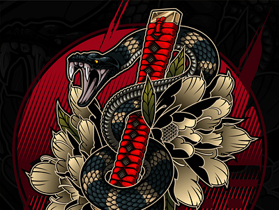 Jinsoku design graphic design icon illustration japaneseillustration japanesetattoo katana logo snake tattooart vector vectorsnake