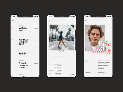 Photographer clean concept contact creative dailyui gallery grid hero header layout menu minimal mobile navigation profile responsive scroll typography ui user interface user interface design
