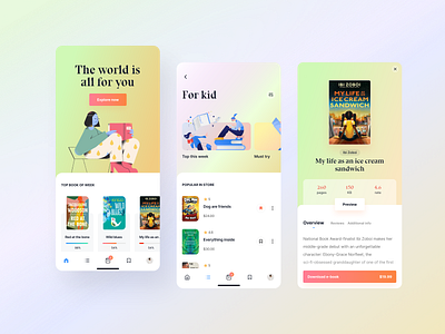 E book - online store book clean concept creative daily challange daily ui ecommerce gradient hero header illustration layout minimal minimalist mobile app palette palette color progress shopping typography user interface
