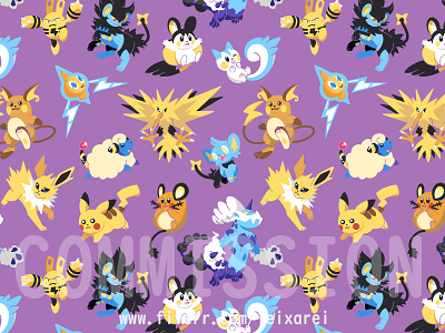 Electric Type Pokemons :) digital art fabric pattern graphic design illustration pikachu pokemon seamless pattern textile pattern wallpaper