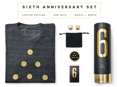 Ugmonk 6th Anniversary Set apparel brass dice dots gold packaging product photography tshirt ugmonk