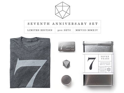 Ugmonk 7th Anniversary Set 7 apparel heptahedron metal packaging product photography seven seventh tin tshirt ugmonk